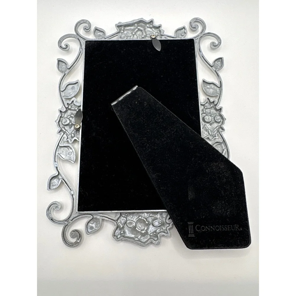 Vintage Connoisseur Pewter Silver Enamel Purple Rose Floral Picture Frame 4x6